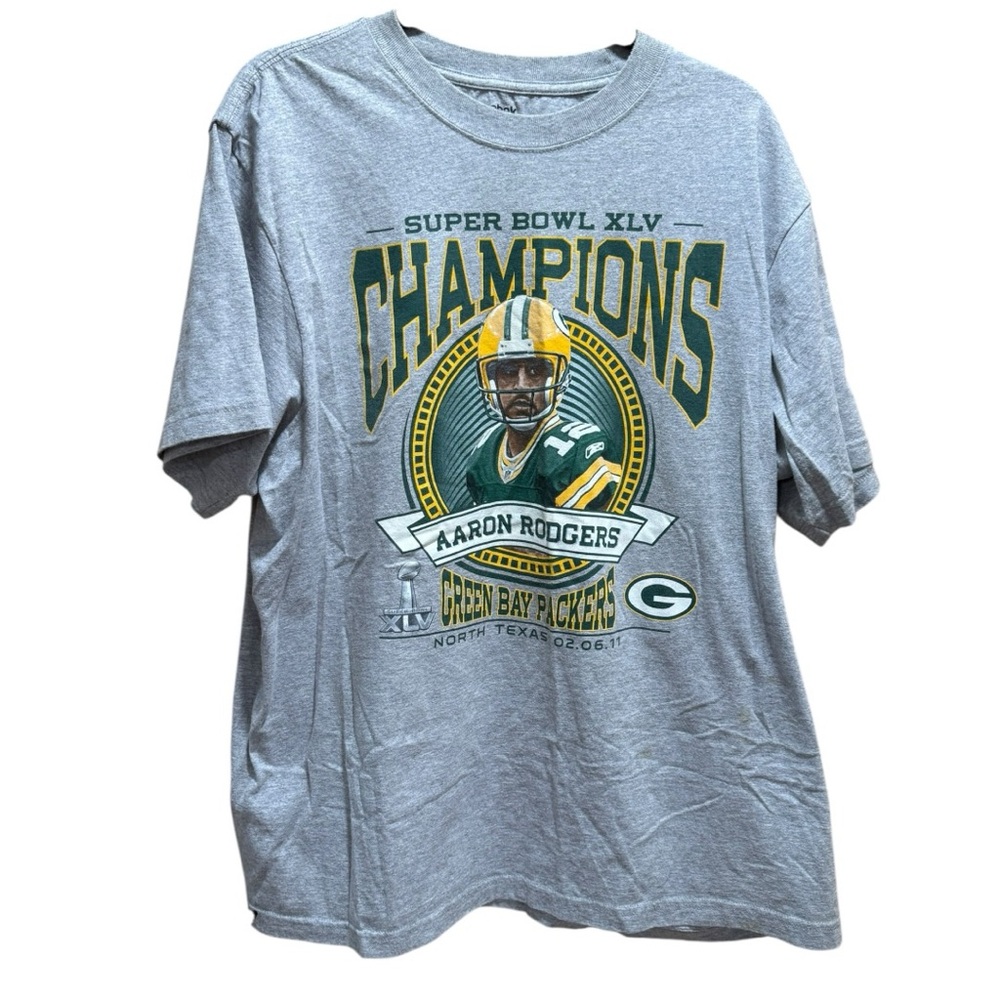 Green Bay Packers Super Bowl XLV Champions T-Shirt Aaron Rodgers Reebok Size 2XL